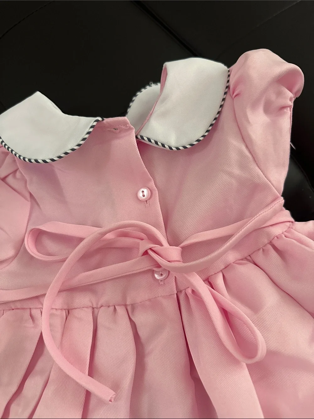 Rare Editions Pink Dress with White Collar and Navy Trim